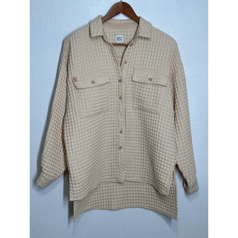 BDG Stanley Waffle Knit Button Shirt / Shacket Oversized XS-TP Cream Ultra Soft